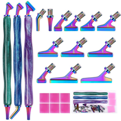 DoreenBow 21Pcs Diamond Art Painting Pen Kit Angled Screw Thread Tips Metal Stainless Steel Rainbow Diamond Art Tips Ergonomic Diamond Art Tools with 6 Clay, Shiny Pen