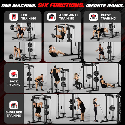JELENS C21 Power Cage, 2000LBS Multi-Function Power Rack with Independent Dual Pulley System, All-in-One Squat Rack for Cable Crossover, Home Gym Workout Machine (Black, C21 Power Cage)