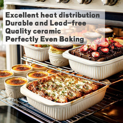Artena Baking Dish 5.1 Quarts, Casserole Dishes For Oven, Baking Pan With Handles, Lasagna Pan Deep, Large Casserole Dish, Rectangular White Ceramic Bakeware (Baking Dish With Lids)