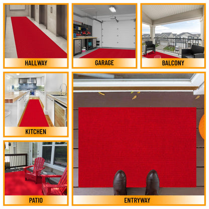 Ottomanson 2'7" x 50' Hallway Runner with Scraper Pile Extra Durable Non-Slip Rug Mat for Indoor & Outdoor Use - Ideal for Kitchen, Entryway, Patio & Garage - High-Traffic Carpet, Red