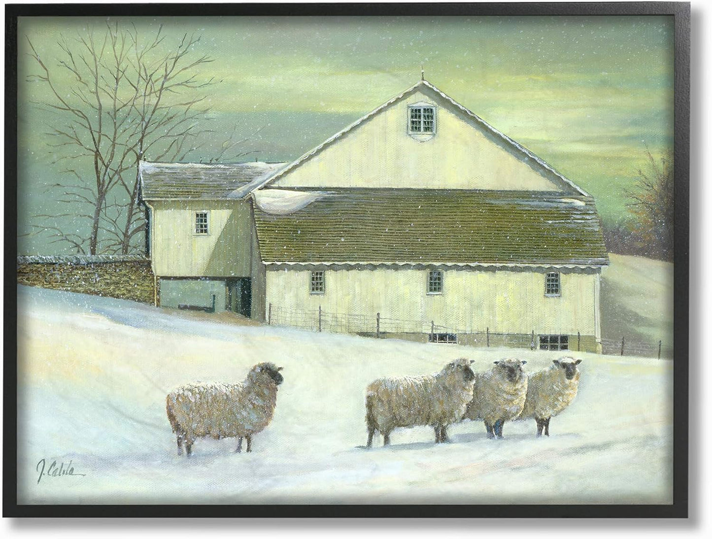 The Stupell Home Decor Sheep in Front of The Farmhouse - Green Toned Painting Framed Giclee Art