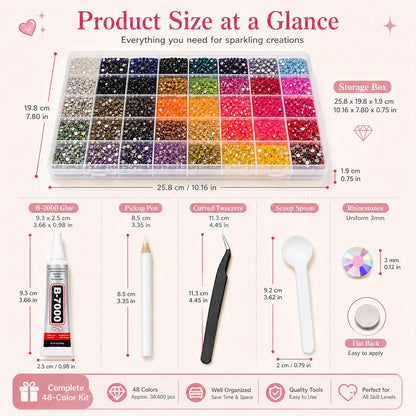 PNTNQA 48,000Pcs 48 Colors Jelly AB Rhinestones for Bedazzling, 3mm Resin Flatback Gems Bedazzling Kit with 4Pcs B-7000 Glue, Pickup Pen & Tweezers for Crafts, Nail Art, Clothes, Shoes, Tumblers, DIY