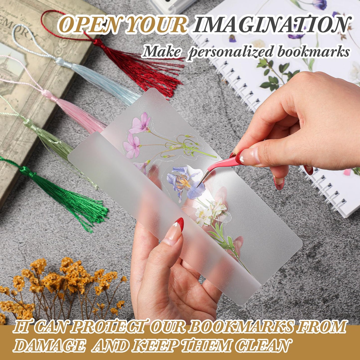 Fuyoooo 101 Pcs DIY Bookmark Making Kit Bookmark Laminating Pouches 5 Mil Hot Laminator Sleeves with Rainbow Tassels and Puncher Fit Most Pouch Laminating Machines Easter Gift(2.36 x 6.3 Inch)