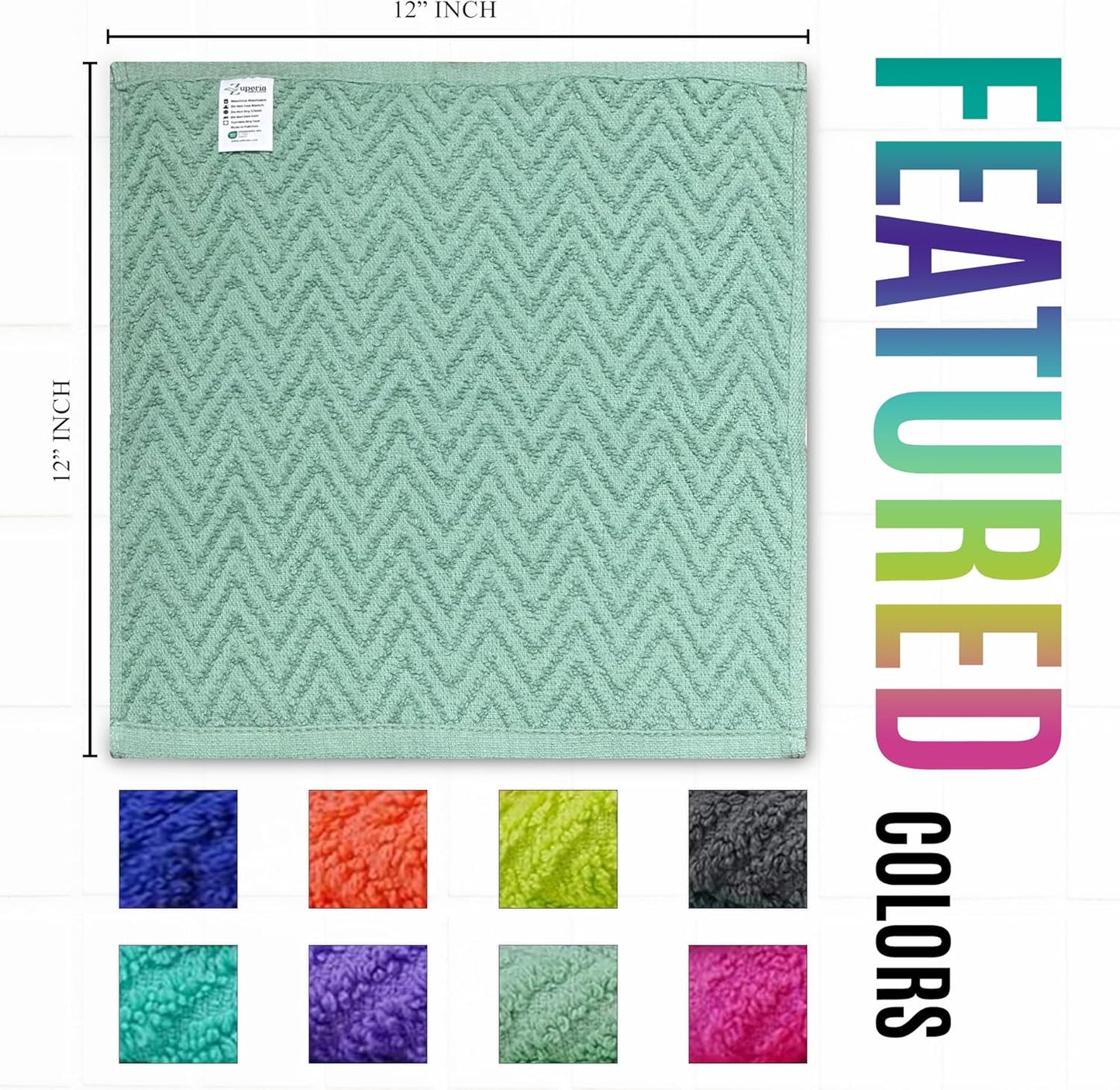'-24 Pack -12" 12"- ZUPERIA Zigzag Multicolor Wash Cloths x Highly Absorbent Soft Washcloths for Face, Gym Towels, Hotel