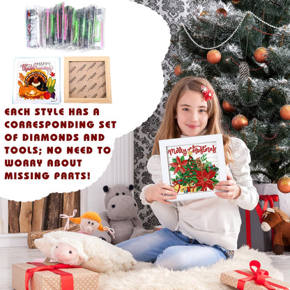 Trandraft 13 Pcs Interchangeable Holiday Diamond Art Kits for Adults 5D Framed Seasonal DIY Diamond Paint with Full Drill Gems for Beginner Monthly Table Craft Gift Decor (Lively Style)