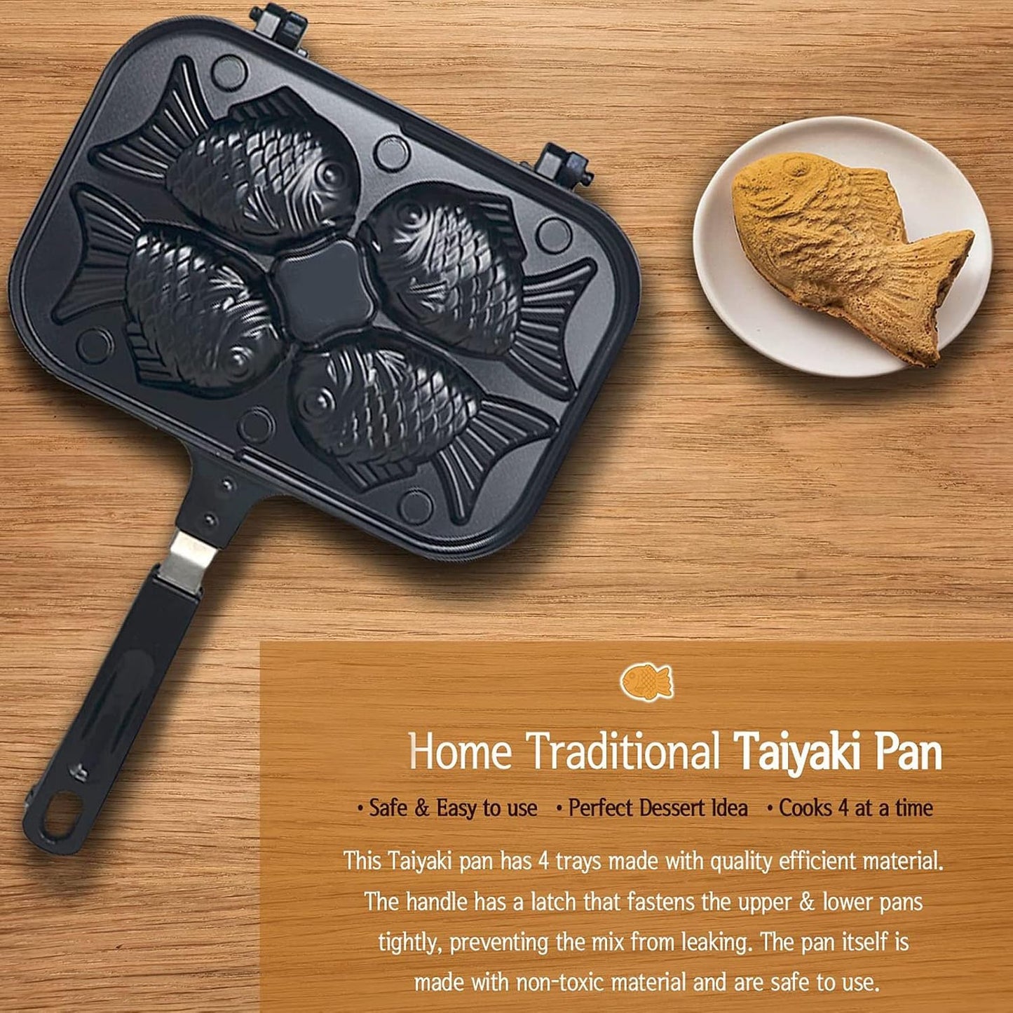 Taiyaki Pan, Fish Shape Waffle Maker, Non-Stick Double Pancake Maker for Home and Commercial Waffles Baking