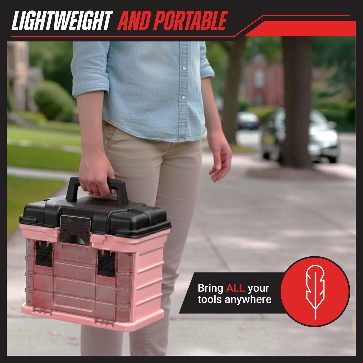 Pink Tool Box Organizer with Removable Compartments – Portable Storage Case for Crafts, Beads, Screws & Small Tools – Lightweight Utility Organizer by Stalwart