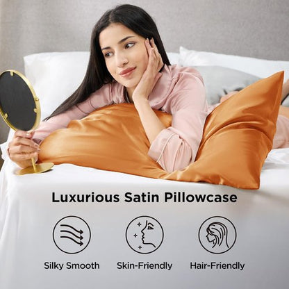 Bedsure Satin Pillowcase - Luxurious Silk-Like Feel | Standard Size 20x26 Inches, Orange, 2-Pack