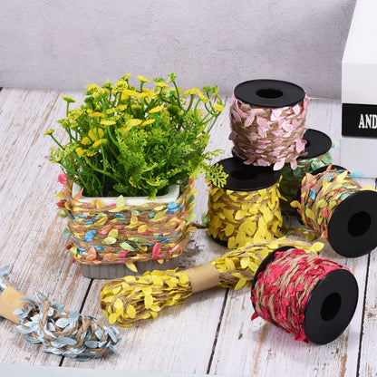 PATIKIL 33ft 5mm Burlap Leaf Ribbon, 2 Roll Braided Decoration Vine Natural Jute Rope Twine with Artificial Leaves for Jungle Wedding Party Home Garden Decor, White