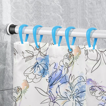 Top-spring Light Blue Plastic Shower Curtain Hooks Rings - 12 Pcs Drop Shaped Sky Blue Shower Hooks for Curtain Bathroom Shower Rod