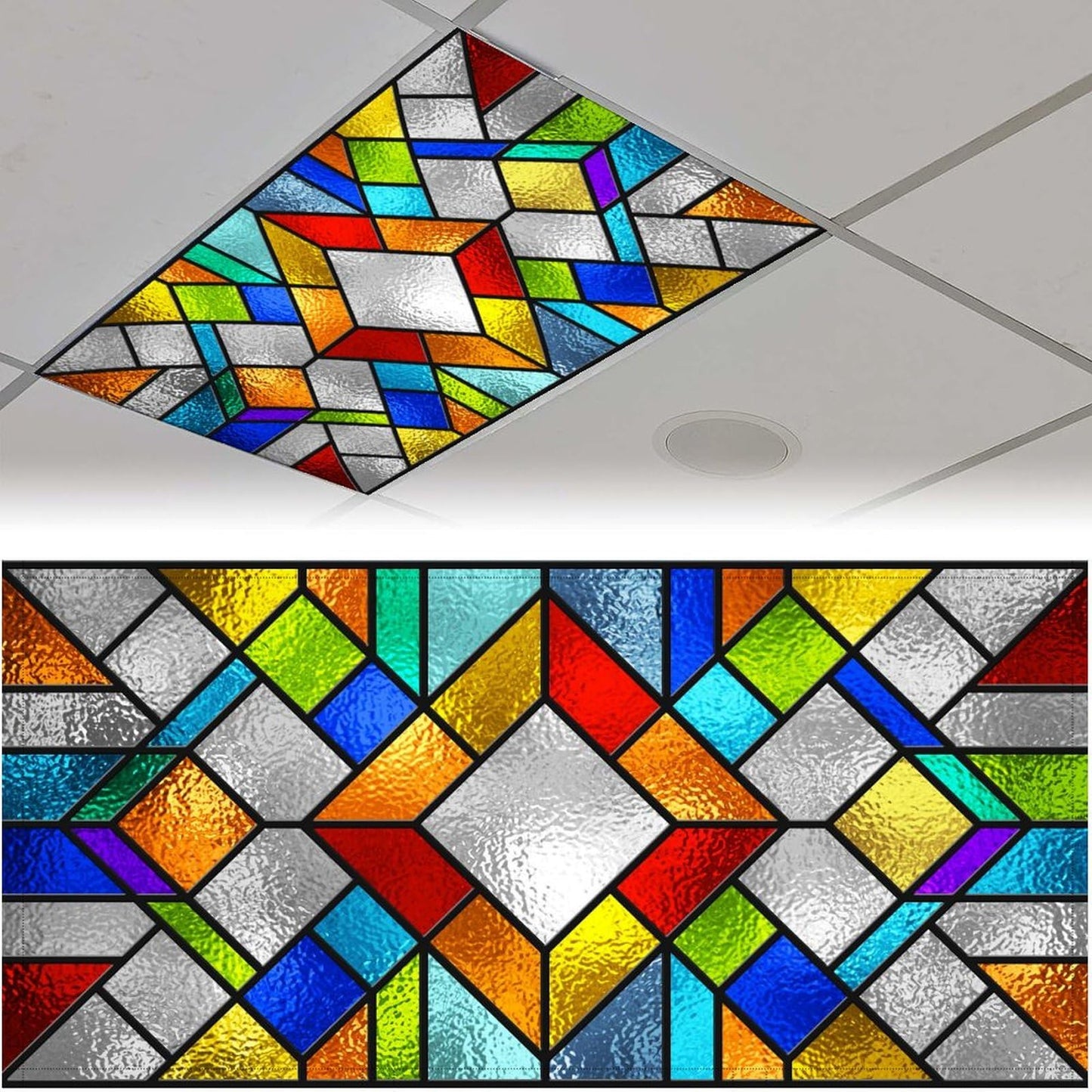 ZAQIO 2 Pack Stained Glass Fluorescent Light Cover for Ceiling Light, Magnetic Ceiling Light Cover Classroom Lights Covers Classroom Supplies for School Classroom Home Office