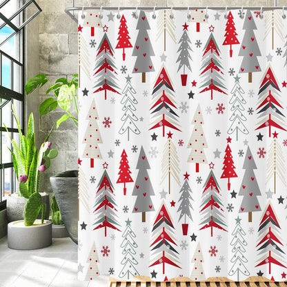 Shower Curtain Christmas Shower Curtain New Year Holiday Xmas Shower Curtains for Bathroom Waterproof Fabric Cloth Winter Snowflake Shower Curtain Sets Merry Christmas Tree Theme Bathtub Curtain