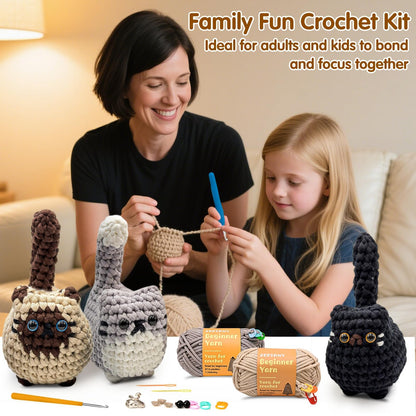 Zepiany Crochet Kit for Beginners, Crochet Cat Beginner Crochet Kit for Adults, Amigurumi Crochet Animals Cat Crafts Crochet Kits, Easy Knitting Kit Galentines Day