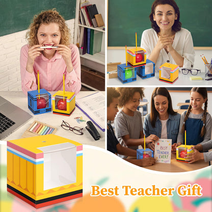 Eaasty 120 Pack Back to School Gifts Boxes Bulk Candy Treat Boxes for Students 4" Pencil Crayon Pattern Box with Clear Window for Back to School Classroom Parties Halloween Favors