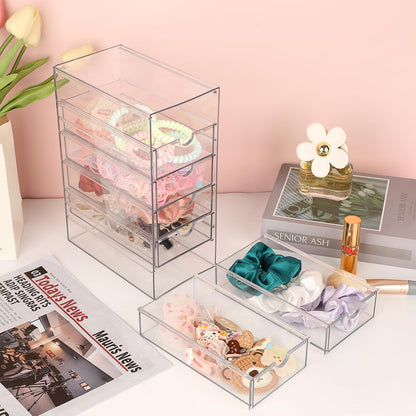 Hipiwe Plastic Drawer Organizer Clear Desktop Drawers Box with 6 Pull Out Drawer Compact Storage Box for Cabinet Vanity Bathroom Bedroom Pantry Shelf Office Closet Organization