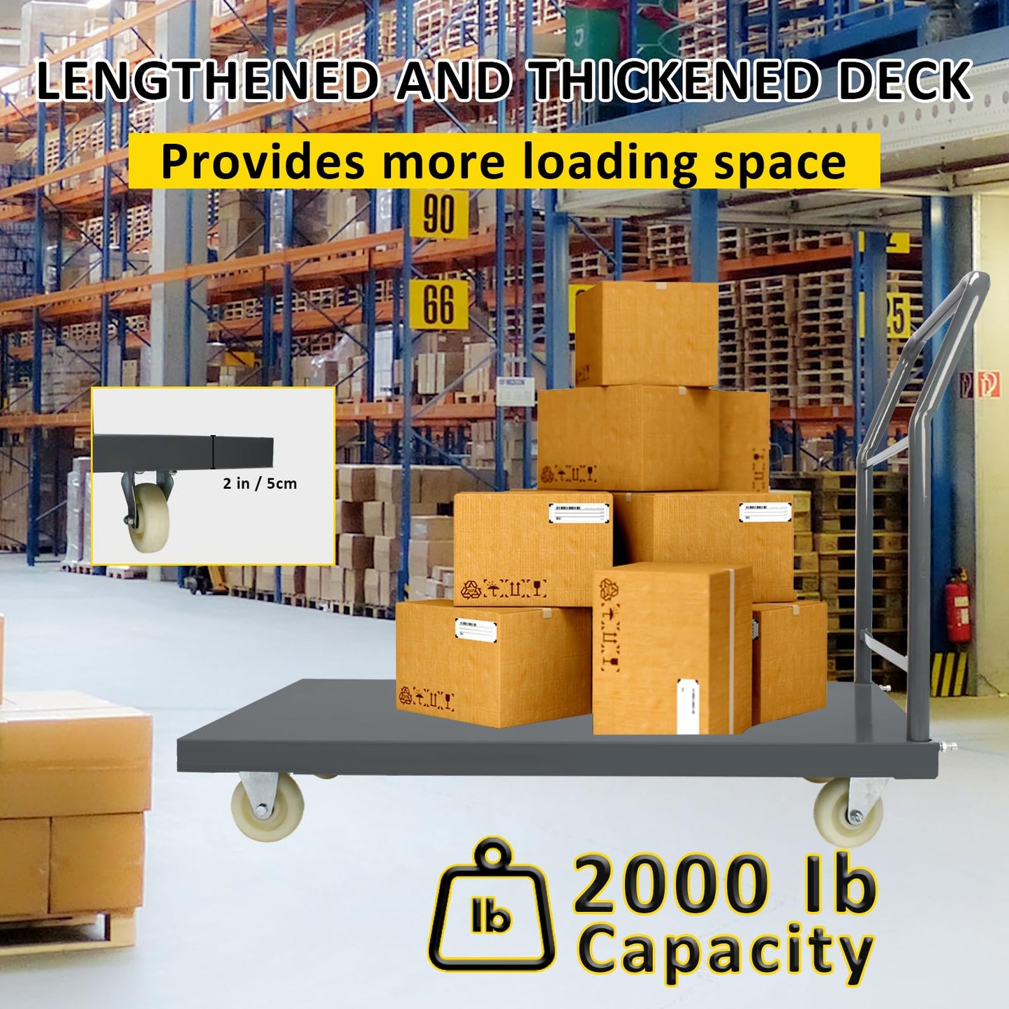 Heavy Duty Platform Truck Moving Flatbed Cart, 30"x60"Push Dolly, 2000 LBS Dolly Cart Flatform with Wheels and Handle, Steel Flatbed Cart for Luggage Moving, Shopping