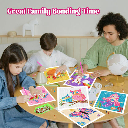 goldentime Diamond Painting Kits for Kids - 6 Canvases with 2 Frames, 18 Gem Colors, 6 Diamond Painting Tools, Creative Gem Art for Girls Ages 6-8-12, Fun Kids Diamond Art & Gem Painting Activity