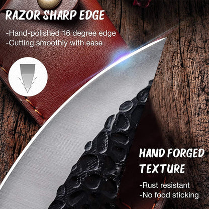 Huusk Viking Japanese Meat Cleaver, Forged Boning Knife With Sheath, High Carbon Steel Japan Butcher Fillet for Kitchen, Camping