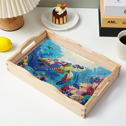 EWJRNSF Diamond Art Kits for Adults Wooden Serving Trays with Handles, 5D Diamond Painting Big Gem Arts and Craft Gifts Trays Decor Gift Home Decor 7.8x11.8 Inches Turtle A