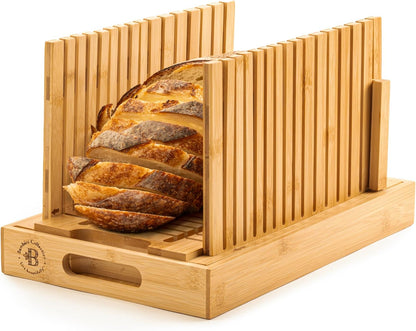 Bread Slicer for Homemade Bread - Bambuesi Upgraded Adjustable Bamboo Bread Cutter Board, Foldable Slicing Guide