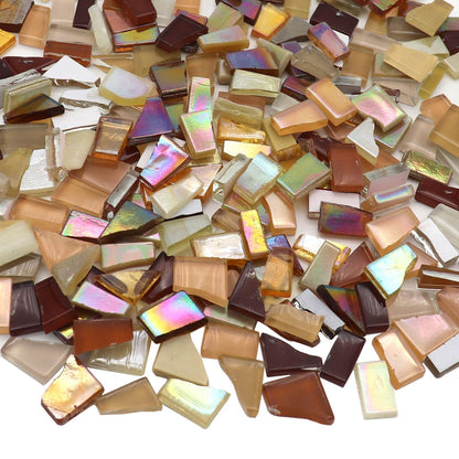 LITMIND 1.1LB Brown Mixed Irregular Glass Scraps Mosaic Tiles for Crafts - Hand-Cut Mosaic Glass Pieces with Backing - Ideal for Mosaic Crafts, Puzzles, and Artwork Projects