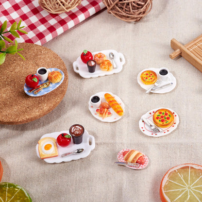 Magibeads 7 Sets Miniature Breakfast Decorations Kits Plates Food Drink Coffee Cup Bread Resin Mini Ornaments Micro Landscape Dollhouse Accessories Pretending Prop Decorations House Kitchen Home Decor