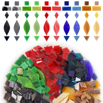 Mosaic Glass Pieces Tiles for Adults: LATIIZ 320Pcs Retro Color Mixed 5 Shapes Stained Glass Bulk for Beginner Artist - Mosaics Kit for Making Art Project Craft DIY Lamp Vase Coaster Stepping Stone