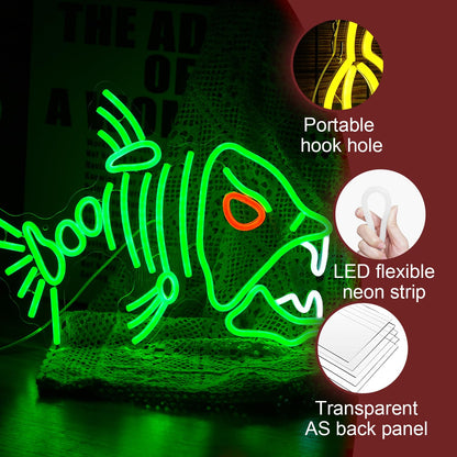 LIUOZHTEA Fish Neon Sign LED Skeleton Fish Neon Light for Wall Decor Dimmable Green Fish Bones Light Up Sign for Living Room Game Room Restaurant Man Cave Art Wall Decoration (16.7 ''*12.8 '')