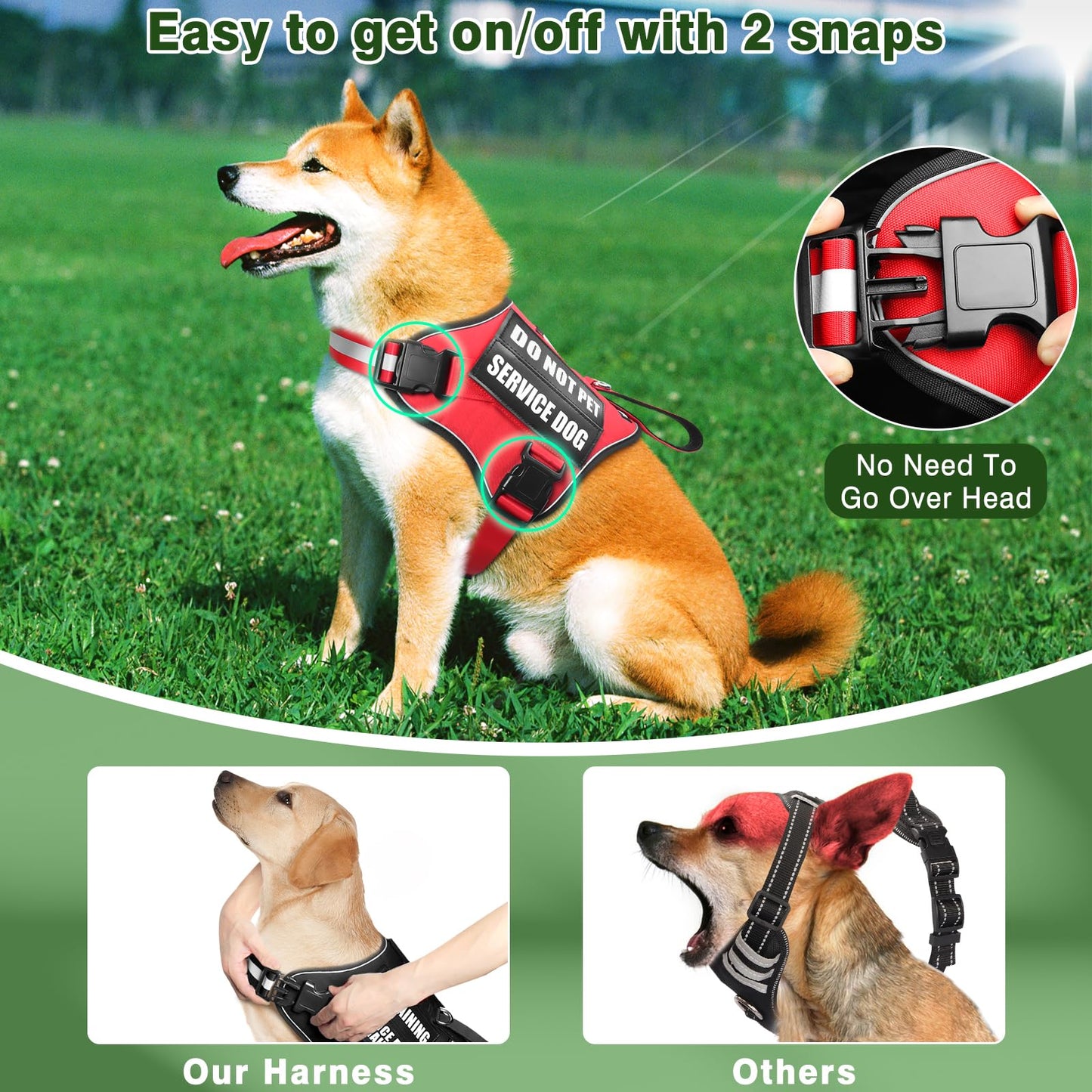 MOOGROU Service Dog Vest Harness and Leash Set+10 Patches,No Pull&Adjustable Reflective Dog Harness with Soft Padded Handle for Training/Everyday,Fit Small/Medium/Large/Extra-Large Dogs (Red S)