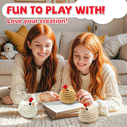 SGIBYN Crochet Kit for Beginners with Step-by-Step Video Tutorials, Starter Crochet Chickens Amigurumi Kit for Teens & Women - Easy DIY Handcraft Knitting Animal Kit - Learn to Crocheting (3 Chickens)