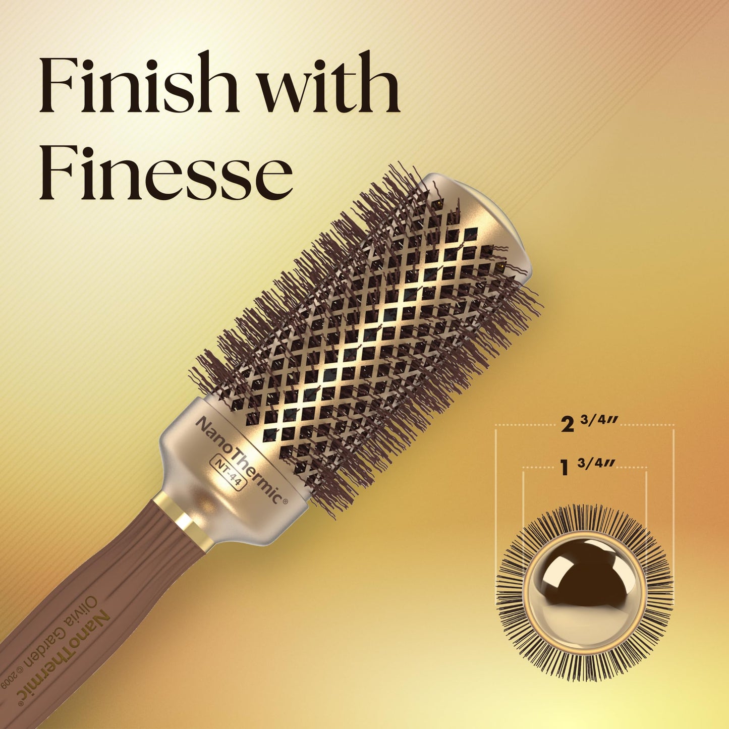Olivia Garden NanoThermic Ceramic + Ion Round Thermal Hair Brush - Not Electrical - Professional Blowout Brush for Normal to Thick Hair