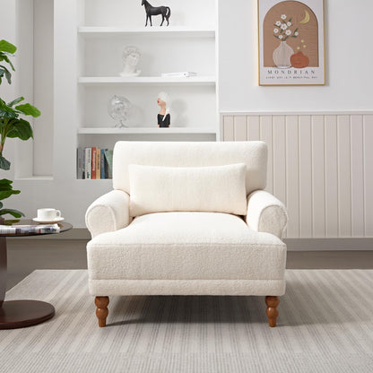 Christopher Knight Home Accent Chair, Boucle Club Chair, Upholstered Lounge Chair, Large Size Armchair Roman Column Legs, Cozy Reading Single Sofa Chair for Living Room, Bedroom, Home Study, White