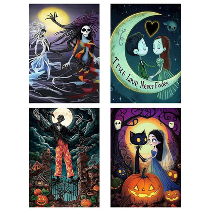 GemZono 4 Pack Diamond Painting Kits for Adults DIY 5D Halloween Diamond Art Paint with Round Diamonds Full Drill Nightmare Gem Art Painting Kit for Home Wall Decor Gifts(12x16inch)