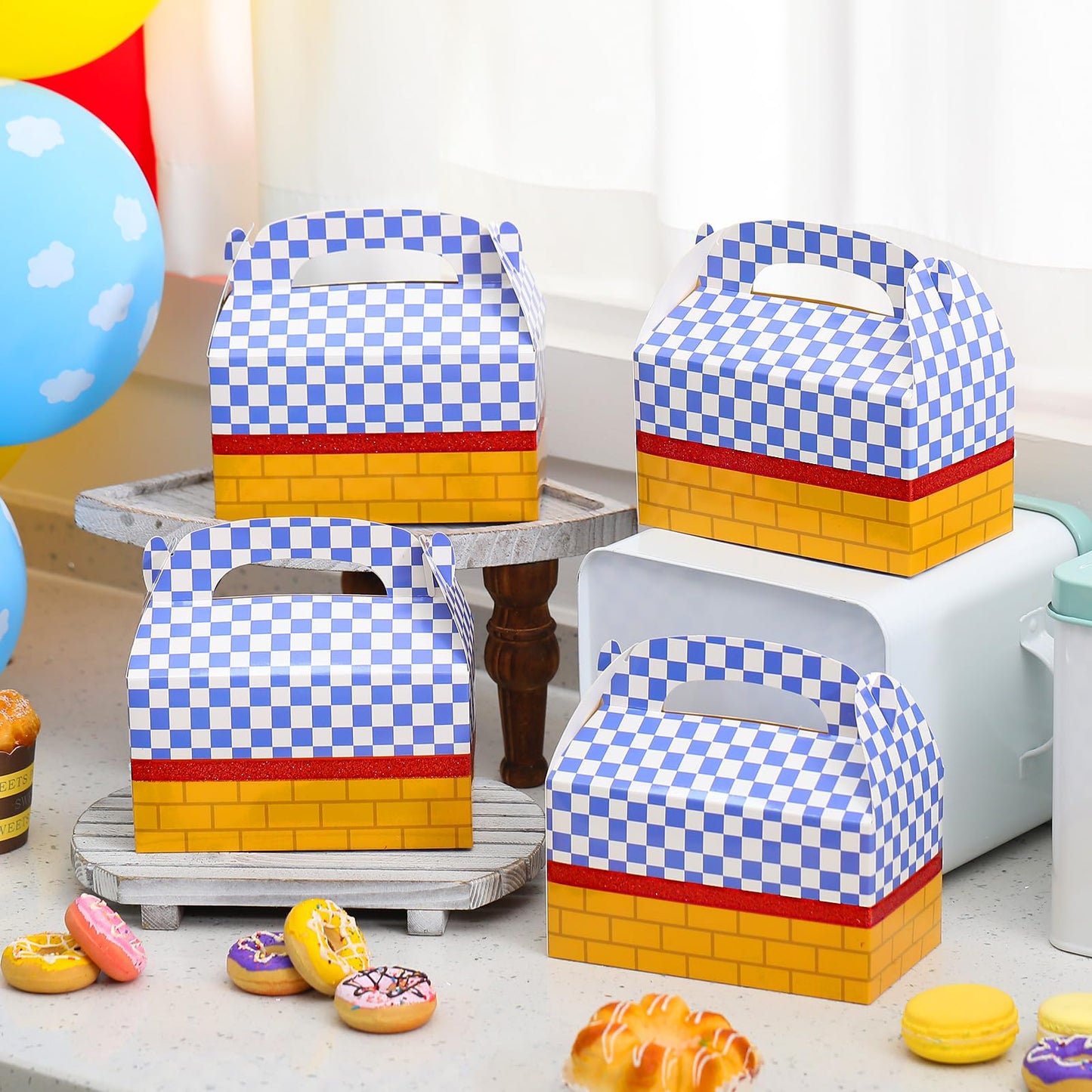 Fuyoooo 24 Pcs Wizard Party Favor Decorations Yellow Brick Blue Gingham Candy Treat Boxes Witch oz Goodies Gable Box with Handles for Witch Princess oz Halloween Birthday Party Supplies