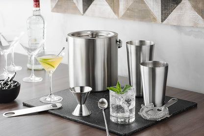 FineDine Double-Wall Stainless Steel Insulated Ice Bucket - 3 Liter with Lid & Ice Tong for Home Bar