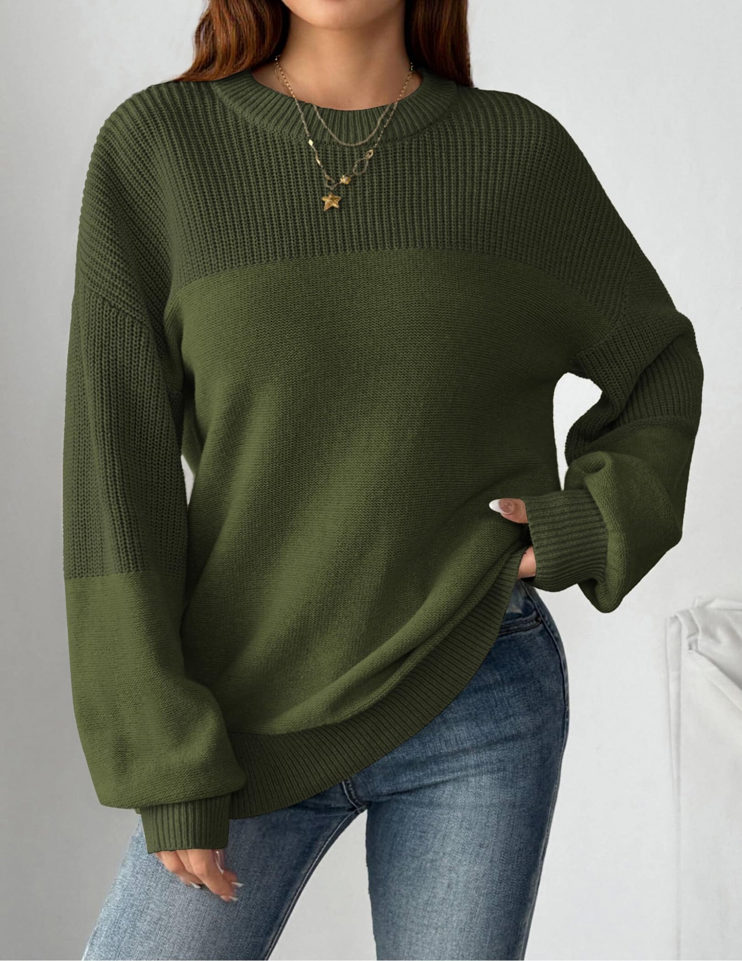 Zeagoo Women's 2025 Fall Chunky Knit Sweater Oversized Crewneck Long Sleeve Winter Cotton Pullover Sweaters Jumper Tops