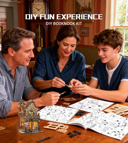 Spilay DIY Miniature House Kit, House Building Kit 3D Wooden Puzzle with LED Lights, Book Nook Kit for Adult Bookshelf Decor&Gift for Birthday Halloween Christmas（Time Magic Club）