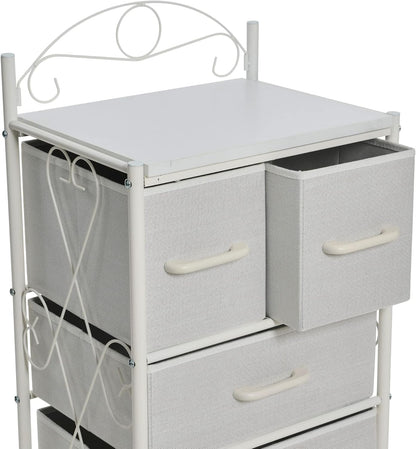 Household Essentials Victoria Dresser Nightstand, Storage Organizer with 4 White Drawers and Metal Frame