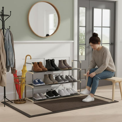 3-Tier 18 Closet Shoe Rack Organizer Storage Bench - Holds Pairs - Organize Your Cabinet or Entryway - Easy to Assemble
