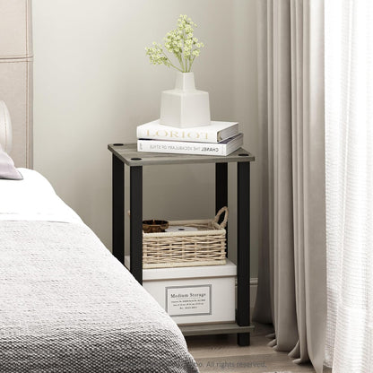 1-Tier Furinno Simplistic End Side Night Stand/Bedside Table with Plastic Poles, French Oak Grey/Black