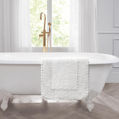 Laura Ashley Ruffle Cotton Bath Rug, 17" x 24", White