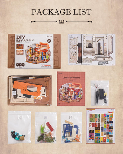 Rolife DIY Miniature House Kit 1:20 Scale Bookstore, Build Mini House Building Kit with LED Lights Craft Kits for Aduls Gifts for Him Her
