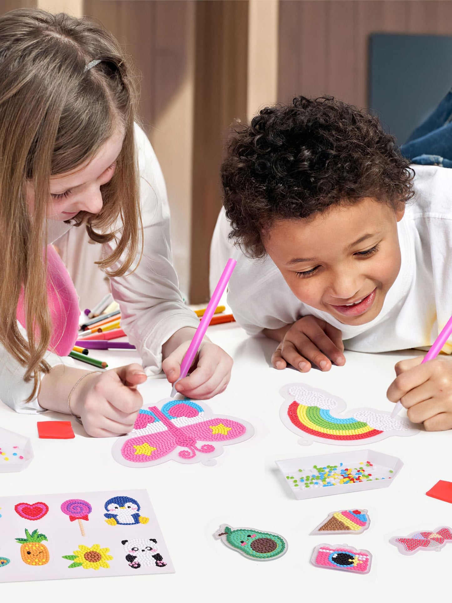 FUN LITTLE TOYS 24Pcs Diamond Art Kits, Diamond Painting Kits, Arts and Crafts for Kids Ages 6-12, Gem Art As Gifts Ideas for Girls and Boys, Small Diamond Painting Stickers, Kids Craft Age 6+