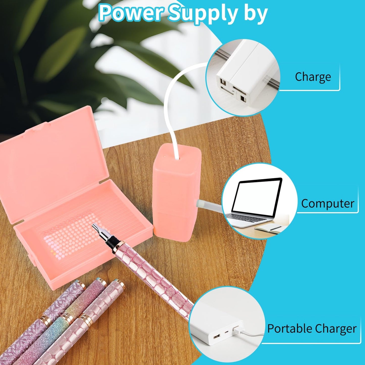 Electric Diamond Painting Pen, Diamond Art Pen, Wax-Free Vacuum Diamond Painting Pen, 3 Adjustable Suction Levels Diamond Art Pens Tools (Pink)