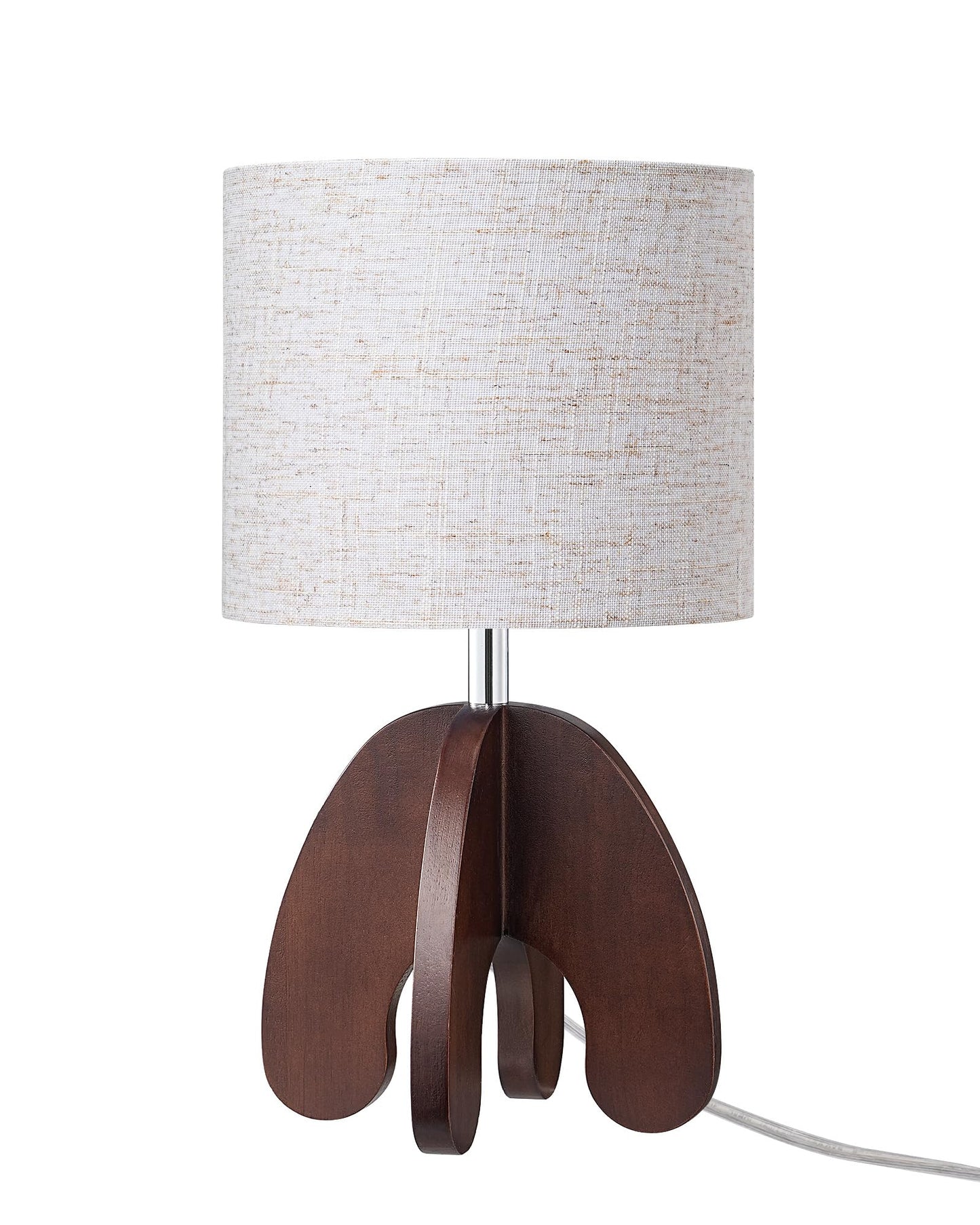 EDISHINE 14.17" Small Table Lamp, Integrated Four-Legged Wooden Bedside Lamp Base, Beige Linen Lampshade, E26, Modern Nightstand Lamp for Nursery, Bedroom, End Table, ON/Off Switch