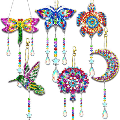 JeCuiK 6 Pcs Diamond Painting Suncatchers Double Sided Diamond Art Suncatcher Mandala 5D DIY Diamond Painting Wind Chimes Paint by Number Diamond Art Kits for Adults Hanging Ornaments