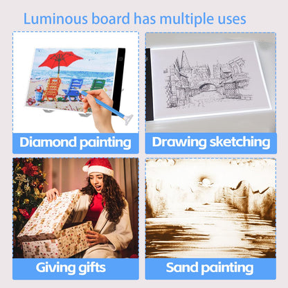 DNSGOOR 186Pcs All Inclusive Diamond Art Accessories Kit Diamond Painting A4 LED Light Pad Set with Diamond Art Sealer Glue Stand Storage Case Pens 5D Painting Tools for DIY Drill Craft