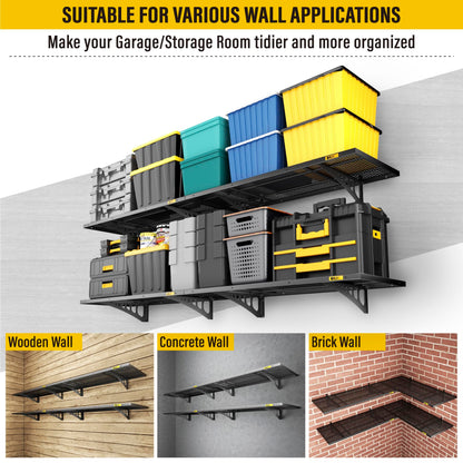 Brukid 4Pack 1.64x4ft Adjustable Metal Garage Wall Shelving Heavy Duty Garage Storage Shelf Wall Mounted Black