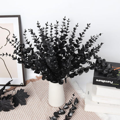 RECUTMS 36Pcs Black Eucalyptus Leaves Stems Artificial Eucalyptuses Leaf Branches for Halloween Picks Autumn Fall Floral Arrangement Wedding Centerpiece Flower Bouquet Home Office Decoration