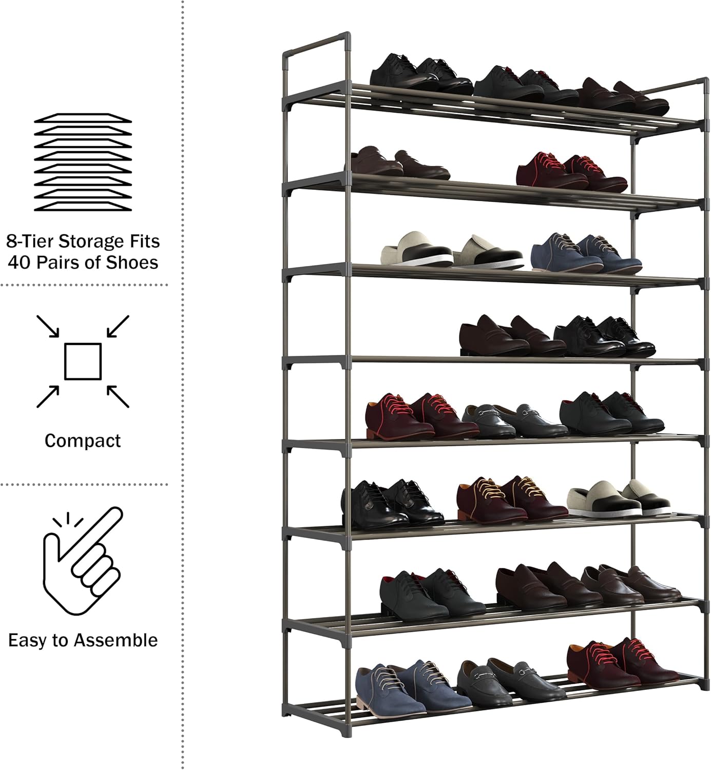 8-Tier Closet, 40 Home-Complete Shoe Rack - Shoe Organizer for Bathroom, Entryway - Shelf Holds Pairs Sneakers, Heels